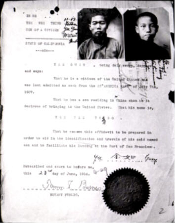 A Scan image of Yee Wee Thing Affidavit Courtesy of Paper Sons