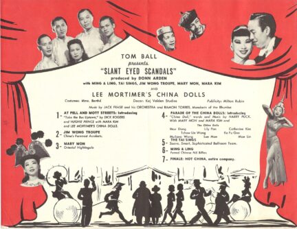 14 May 2019 Posted. China Doll Post Card with a Show Ad. of “Slant Eyed Scandals”, Courtesy of Marnie Mueller, Museum of Chinese in America (MOCA) Collection. “中国娃娃”明信片暨演出”Slant Eyed Scandals”的广告，Marnie Mueller捐赠，美国华人博物馆（MOCA）馆藏